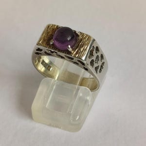 Vintage 925 Sterling Silver Amethyst Ring with Cut-Out Design, Size P, c1970s