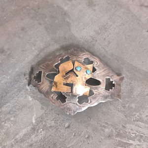 Spilla vintage a forma di gatto peruviano – Argento Sterling 925 e oro 18 carati – Occhi turchesi