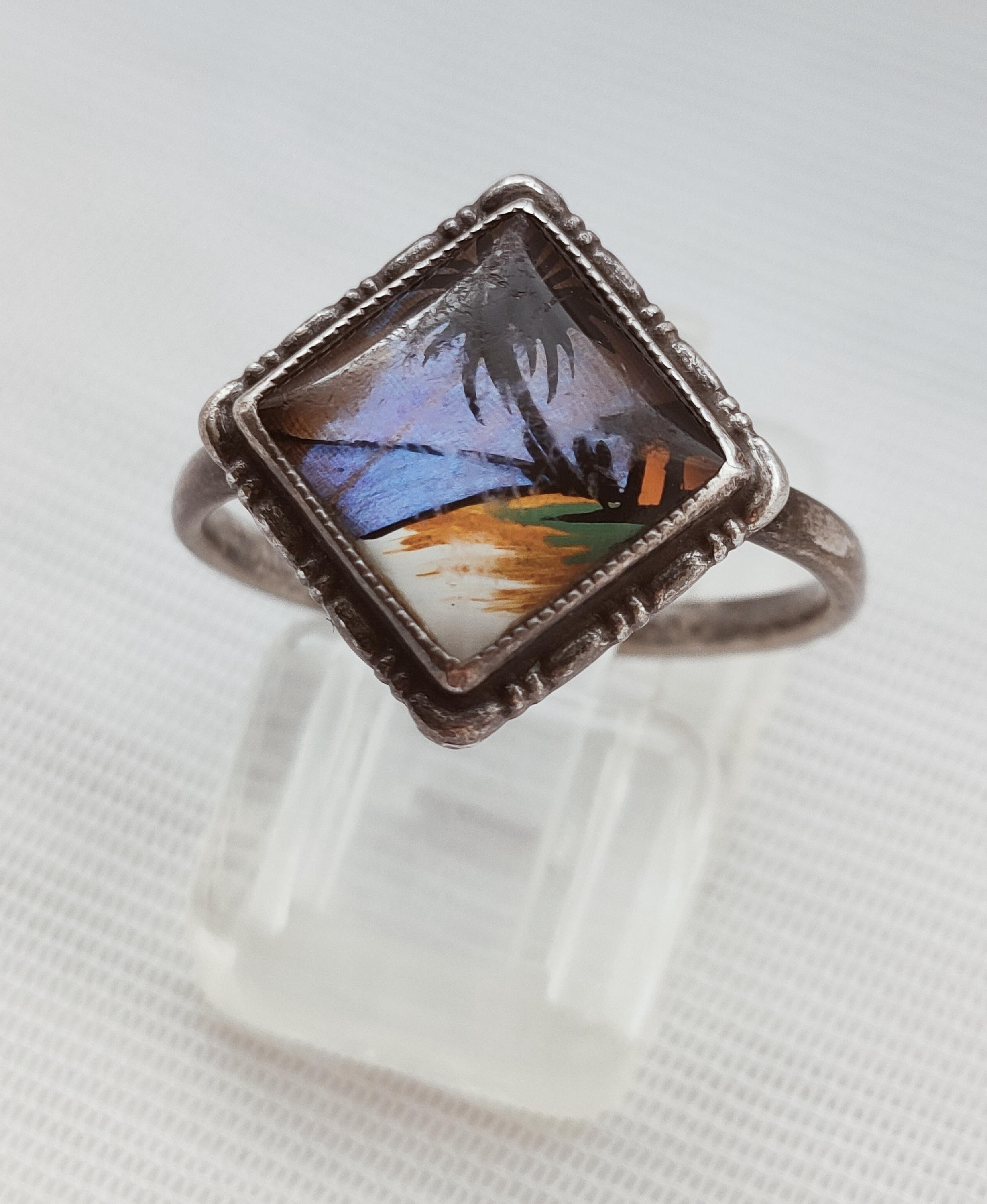 Bague Fantaisie Papillon Années 1950 - Métal Argenté Ajustable - Superbe état