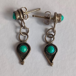 Vintage Navajo Türkis Tropfen Ohrringe in 925 Sterling Silber, 1.5g