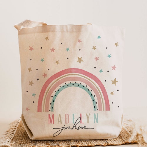 Kids Name Tote Bag Custom Name Book Bagpersonalized Etsy