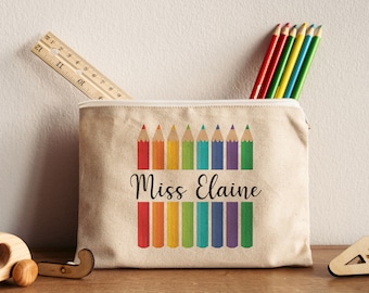 Custom Name Pencil Case,Canvas Pen Bag Gifts for Kids,Children Personalized Zip Pouch,School Supplies,Birthday gift,Color Pencil