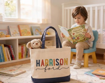 Personalized Kids Tote Bag, Custom Name Canvas Bag, Colorful Children’s Tote, Book Bag, Toy Bag, School Bag for Kids