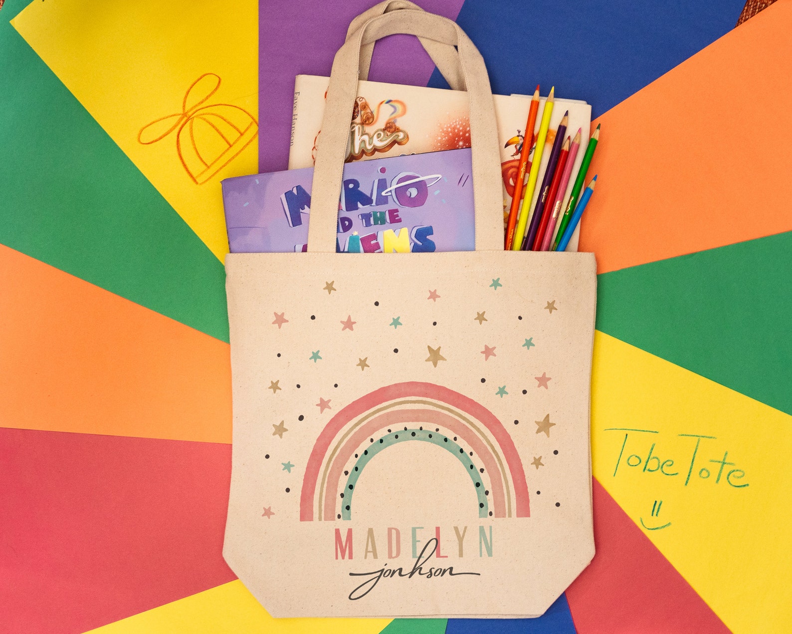 Kids Name Tote Bag Custom Name Book Bagpersonalized Etsy