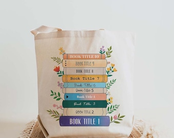 Sac fourre-tout personnalisé avec livres préférés, sac de livres personnalisé, sac de bibliothèque, sac pour amoureux des livres, cadeau d'anniversaire, sac de livre de lecture d'été, cadeau pour professeur