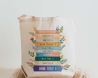 Personalized Canvas Tote Bag with Name and Book Titles, Toy Storage & Book Bag, Nursery Organizer, Toddler Gift, Birthday Gifts