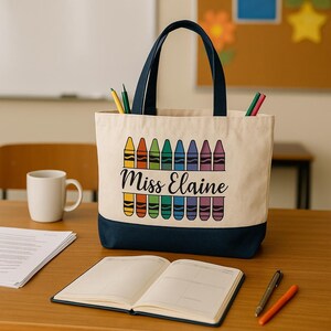 Personalized Canvas Tote Bag with Zipper|Gift for Teacher Appreciation week|Thank you Gift idea for Teacher, Educator, Mentor|End of Year image 6