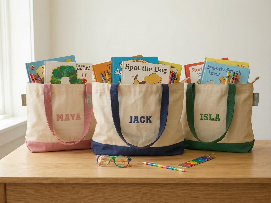Custom Embroidered Tote Bag With Zipper, Toy Storage & Book Bag ...