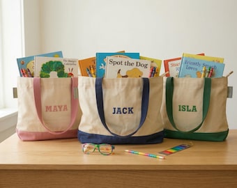 Custom Embroidered Tote Bag with Zipper, Toy Storage & Book Bag, Nursery Organizer, Toddler Gift, Birthday Gifts