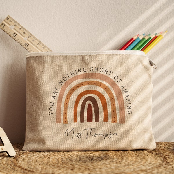 Personalized Name Pencil Case, Custom Canvas Pouch, School Supply Organizer: Birthday Gift for Kids -K