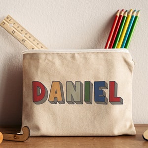 Custom Name Pencil Case, Canvas Pen Bag Gifts for Kids, Personalized Zip Pouch, School Supplies, Birthday gift, 3D Boy, Birthday Gifts