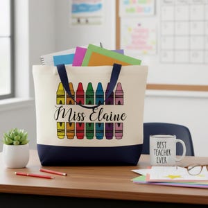 Personalized Canvas Tote Bag with Zipper|Gift for Teacher Appreciation week|Thank you Gift idea for Teacher, Educator, Mentor|End of Year image 1