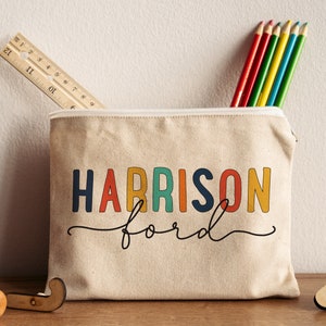 Custom Name Pencil Case Birthday Gift for kids, Canvas Birthday favor bag, Canvas Pouch, Children & Preschool Accessories, Zipper Pouch