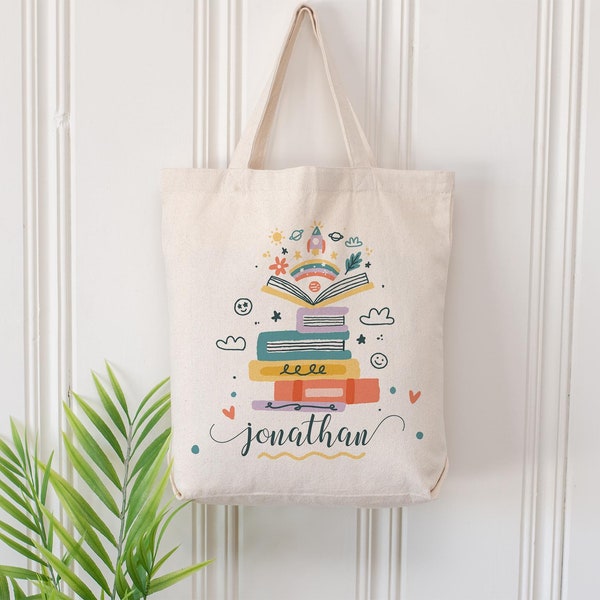 Cartable personnalisé, Sac fourre-tout avec livres personnalisés, Sac de bibliothèque, Sac pour amoureux des livres, Cadeau d'anniversaire, Cartable de lecture d'été, Cadeau pour professeur