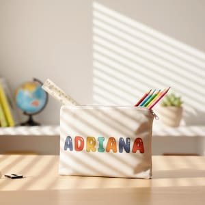 Personalized Name Pencil Case, Custom Canvas Pouch, School Supply Organizer: Christmas Gift for kids