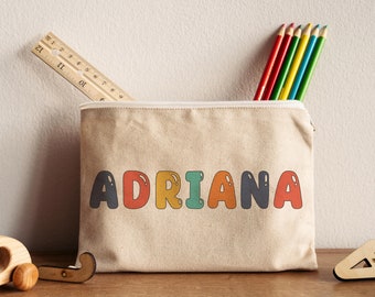 Custom Name Pencil Case Birthday Gift for kids, Canvas Birthday favor bag, Canvas Pouch, Children & Preschool Accessories, Zipper Pouch