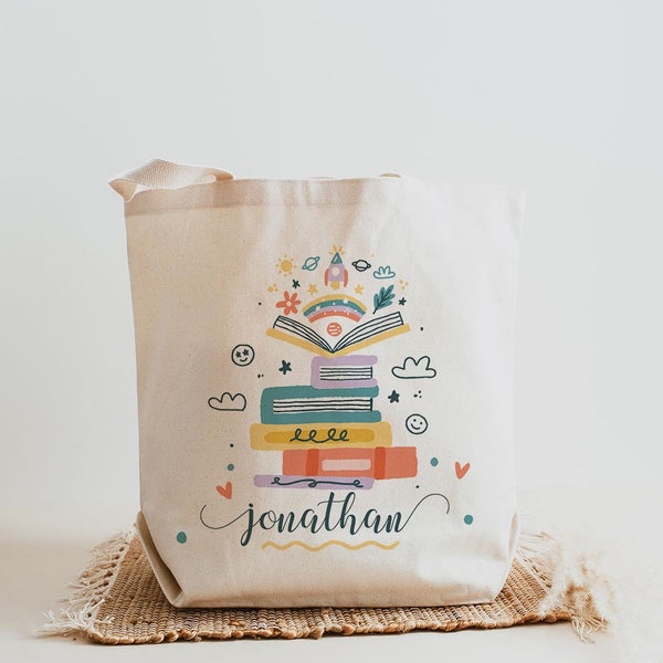 Cartable personnalisé, sac fourre-tout livres personnalisés, sac de bibliothèque, sac pour amoureux des livres, cadeau d'anniversaire, cartable de lecture d'été