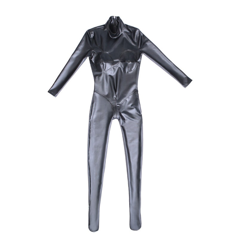 Sexy Latex Catsuit Bodysuit Jumpsuit PVC Handmade Wetlook Rubber Zipper Open Crotch BDSM Sexy