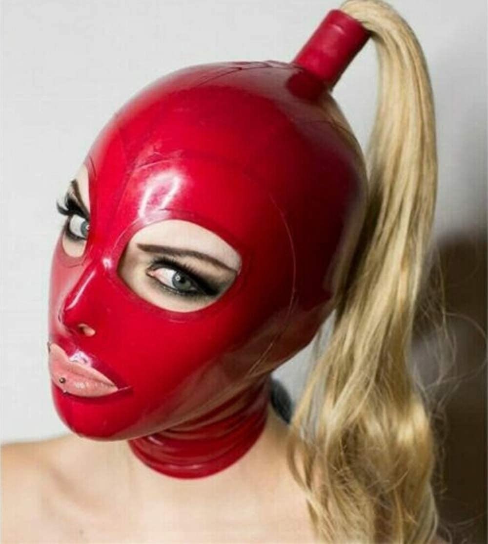 Latex Hood Mask Ponytail Pigtail Rubber Mask Gummi Gimp Mask Play Hood