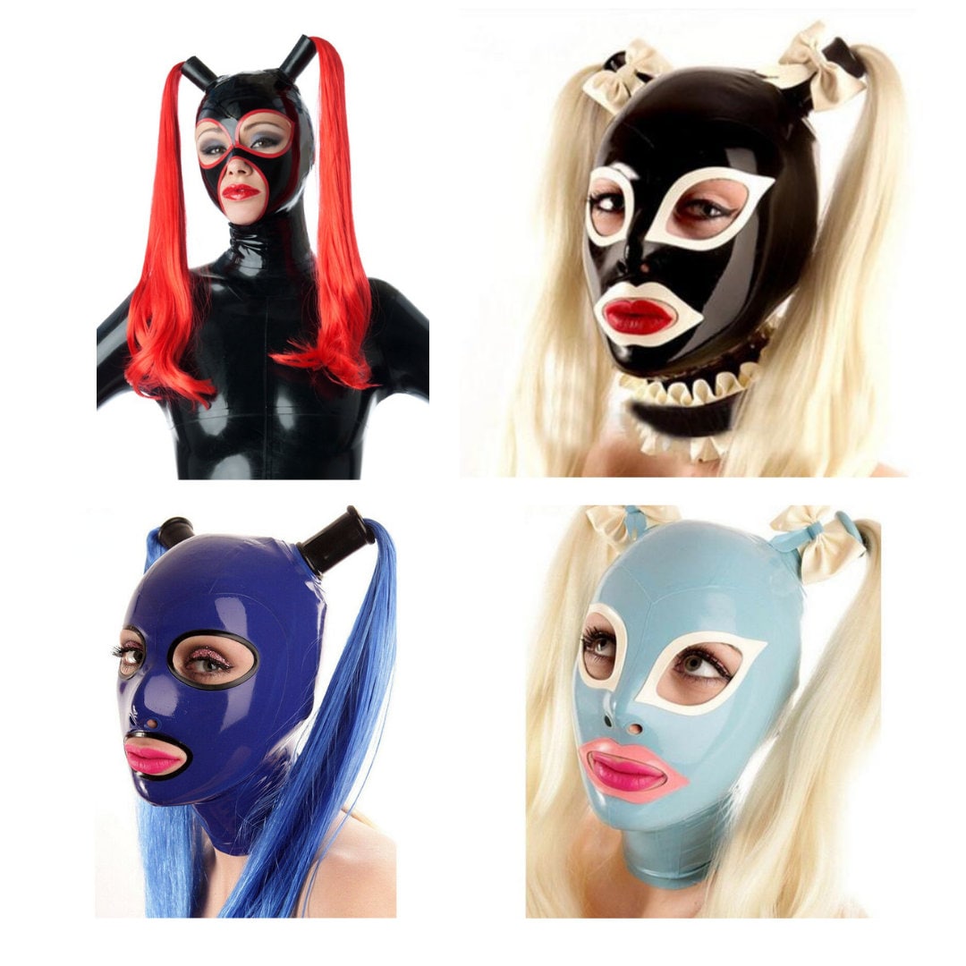 Latex Hood Mask Ponytail Pigtail Rubber Mask Gummi Gimp Mask Etsy