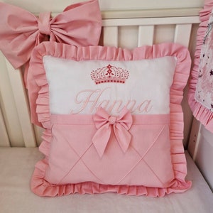 Personalized Pillow with embroidery for girls. Baby cushion with name. Personalized gift for girls