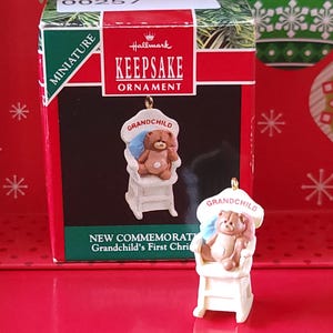 1990 Grandchild&#39;s First Christmas Teddy Bear Christmas Vintage Hallmark Keepsake Tree Ornament - MINIATURE