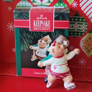 1992 Love to Skate Bear Christmas Vintage Hallmark Keepsake Tree Ornament