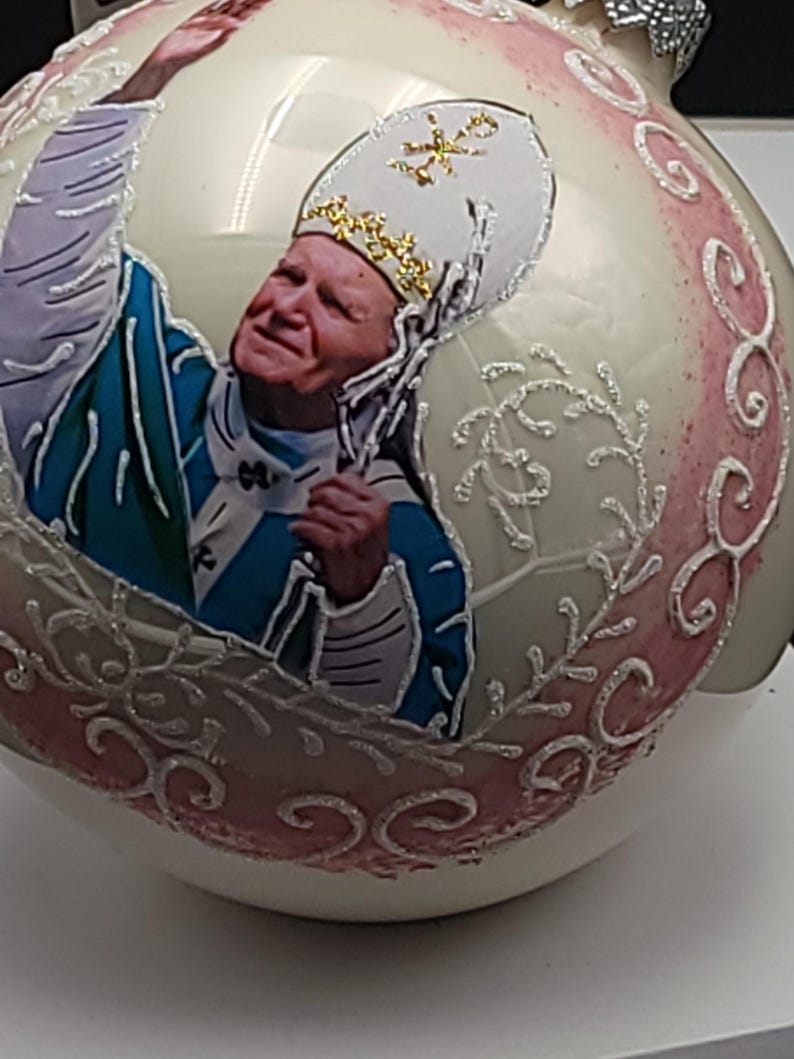 Beautiful 4 Glass Ball Pope John Paul II Christmas Tree Ornament