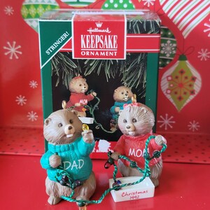 1992 Mom and Dad Beaver Stringer Christmas Vintage Hallmark Keepsake Tree Ornament