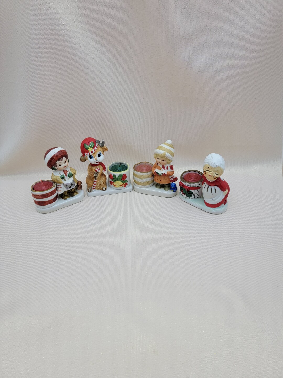 Vintage Christmas Porcelain Figurines With Small Candle Votive Etsy