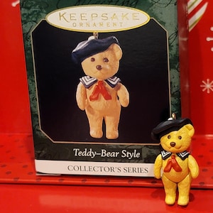 1999 Teddy-Bear Style In Christmas Vintage Hallmark Keepsake Tree Ornament - MINIATURE