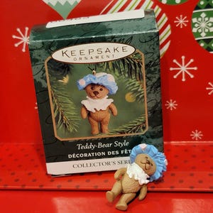 2000 Teddy-Bear Style In Christmas Vintage Hallmark Keepsake Tree Ornament - MINIATURE