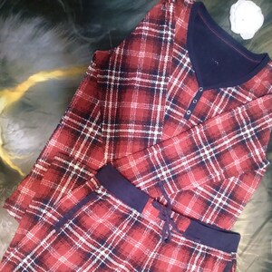 Nautica Pajama Set Red Plaid Navy Blue 2 Piece Loungewear Sleepwear Large