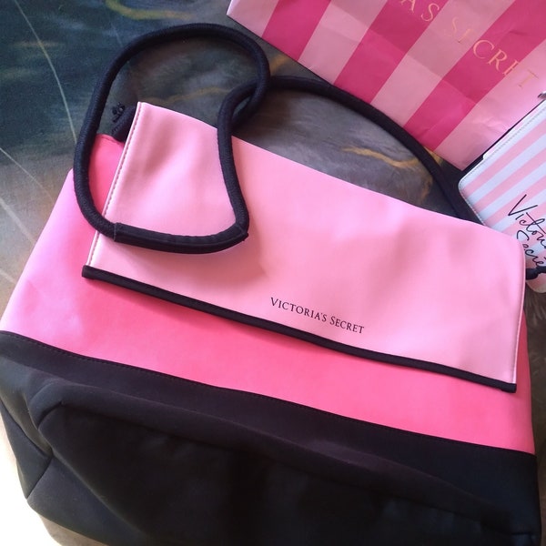 Victoria's Secret Tote Bag Insulated Cooler Bag VS Logo Pink Black Colorblock Bag