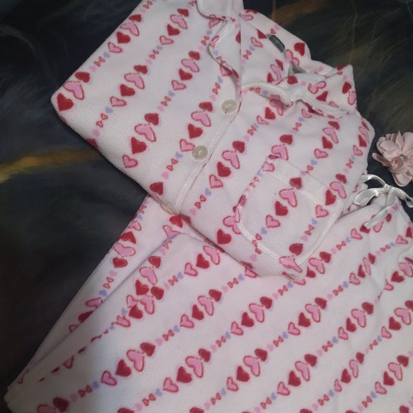 Adonna Pajama Set XL White Red Pink Hearts 2 Piece Sleep Lounge Set