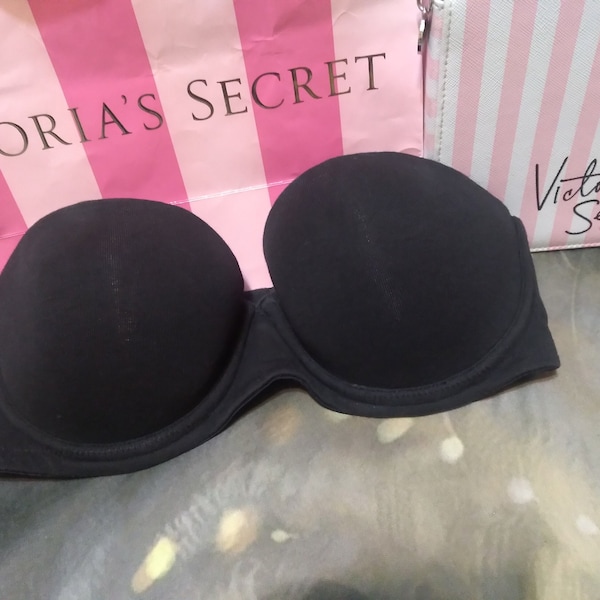 32C Victoria's Secret Cotton Strapless Black Bra VS Cotton Lingerie