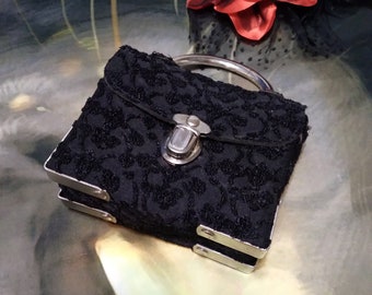 Vintage Clutch Tiny Black Purse Metal Handle Made in USA Vintage Evening Bag