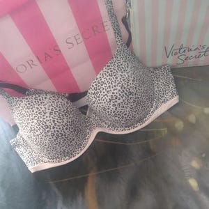 36B Victoria's Secret Body By Victoria Lined Demi Pink Cheetah Leopard VS Bra image 1