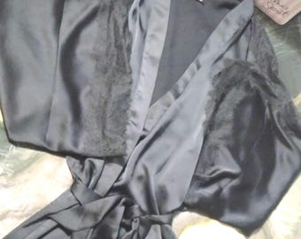 Victoria's Secret Robe xl/xxl Black Silky Satin Lace VS Robe