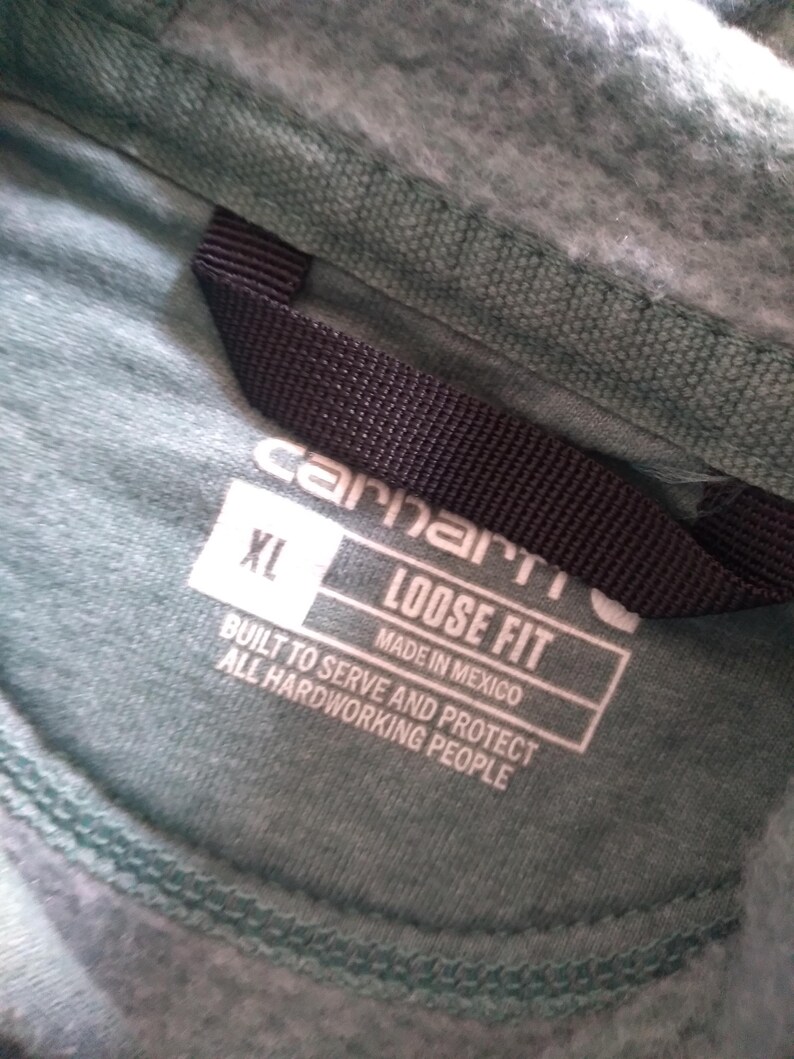 Sudadera con capucha Carhartt XL de corte holgado, color verde, mezcla de algodón y polar, con logotipo imagen 2