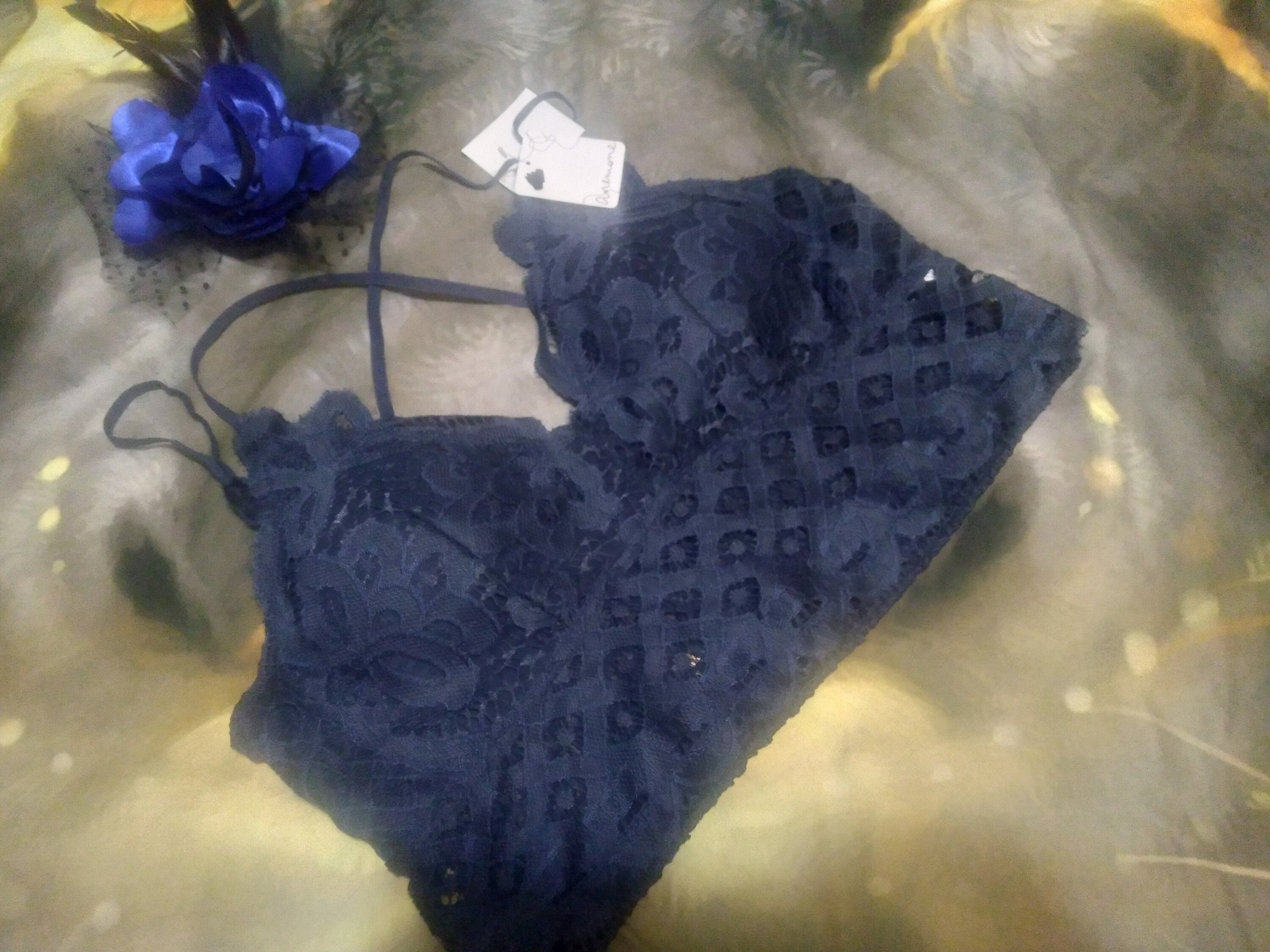 Anemone Lace Bralette Strappy Back Navy Blue Plus Bralette New With Tags 