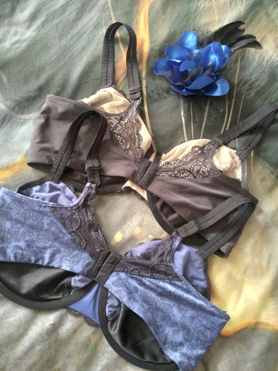 38DD Bali Bra Lot Style 1002 Nylon Lace Blue Black Unlined 