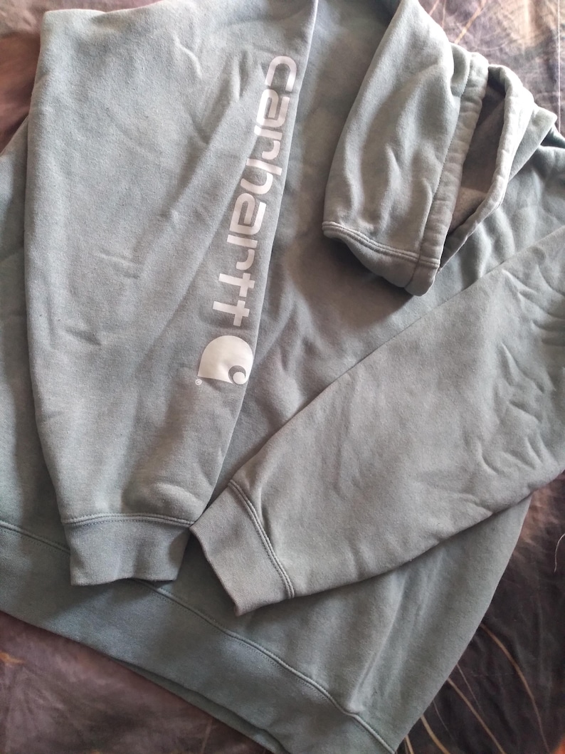 Sudadera con capucha Carhartt XL de corte holgado, color verde, mezcla de algodón y polar, con logotipo imagen 7