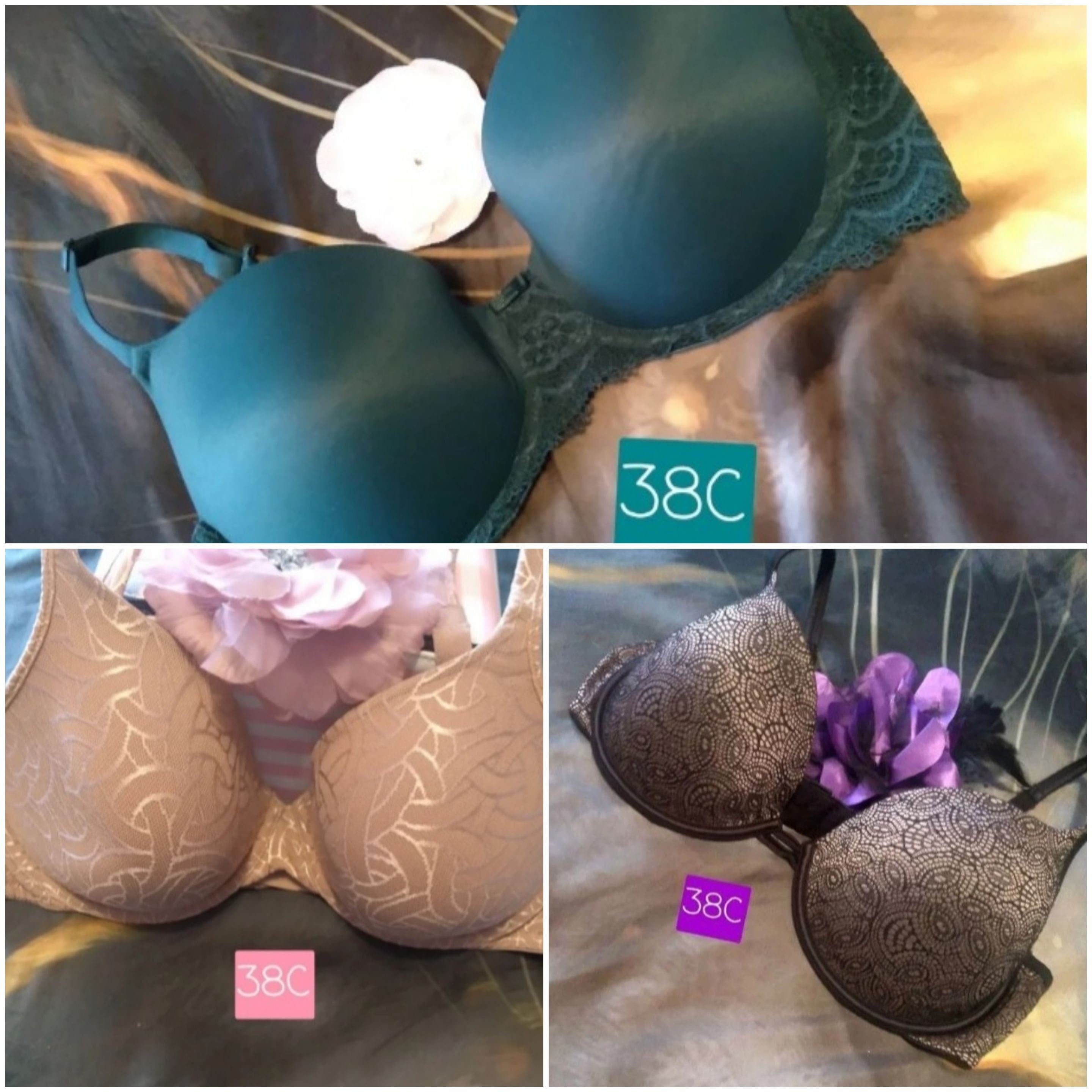 38C Bra Lot Vanity Fair Gilligan O'malley Auden Beige Black Emerald Green  Lot of 38C Bras 