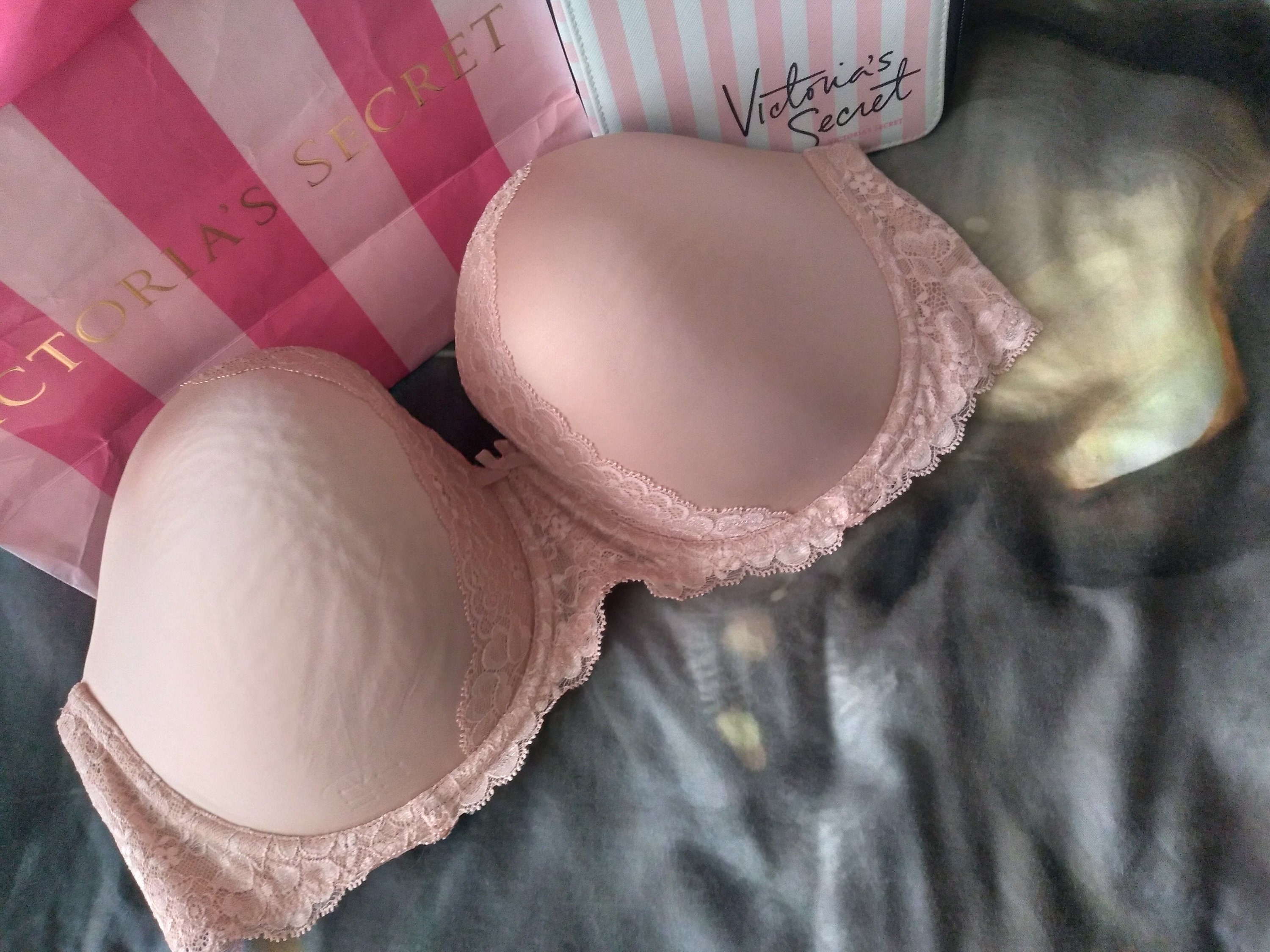 Victoria's Secret 36C BRA SET thong+M ruffle BABYDOLL Polka dot