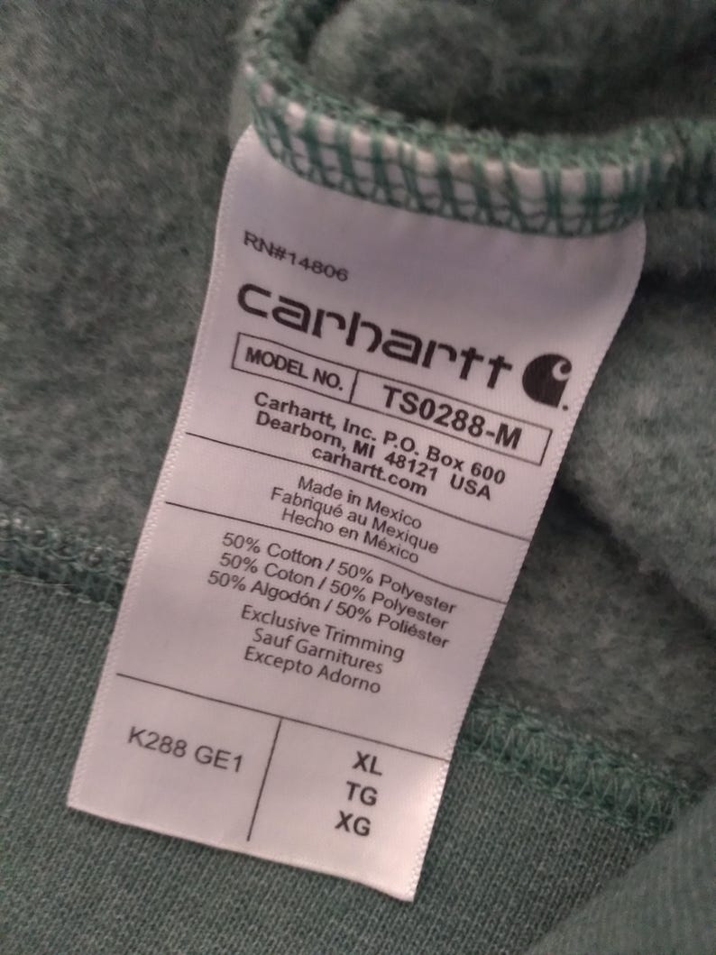 Sudadera con capucha Carhartt XL de corte holgado, color verde, mezcla de algodón y polar, con logotipo imagen 3