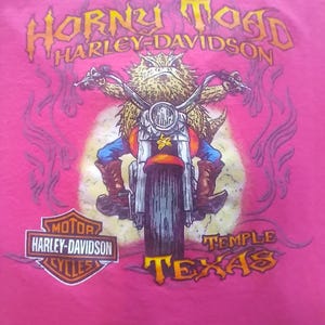 Harley-Davidson Tshirt Medium Pink Vneck 100% Cotton Horny Toad Temple Texas HD