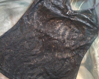 BKE Lace Camisole Large Black Sheer Lace Gold Metallic Accents Cami Tank Top