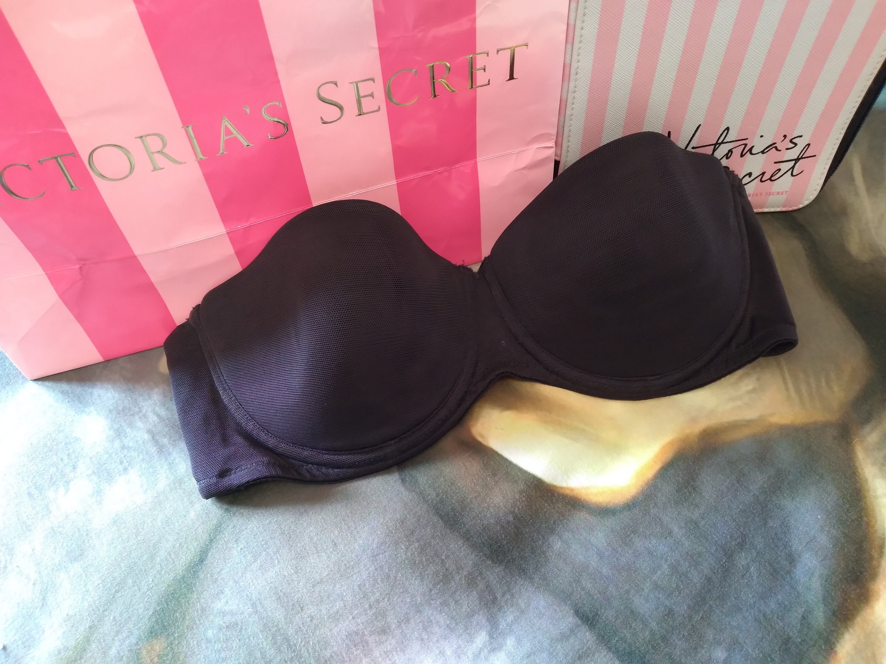 34B Vintage Victoria's Secret Strapless Bra Black Nylon 1999 Vintage 90s VS  Bra 