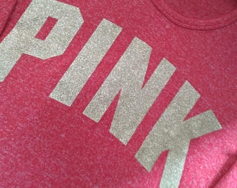 Victoria's Secret PINK Sleepwear Top Medium Red Gold Logo Viscose VS Sleepwear